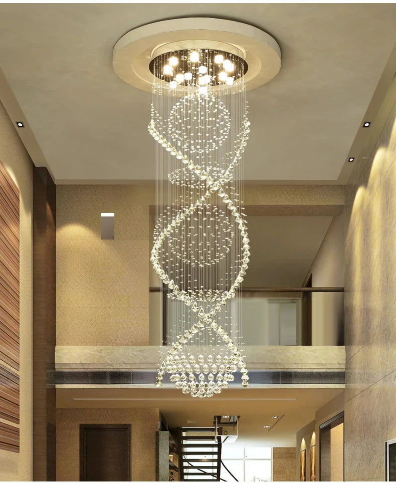 HOT SALE Villa Home Living Room Staircase Italian Modern Luxury Crystal Ceiling Lamp Hotel Villa Double Spiral Crystal Chandelier Light Art Decoration Home Lighting Supplies