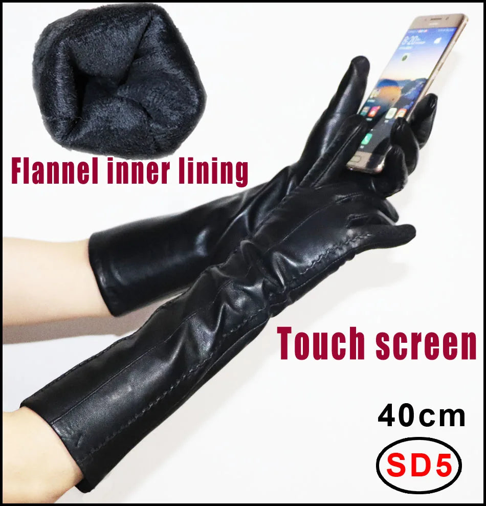 NEW Arrivals  Genuine Real Leather Gloves 100% Sheepskin Long Gloves Women's Winter Warm Fleece Lining Over Elbow Arm Sleeves Color Ladies Fashion Apparel Accessories
