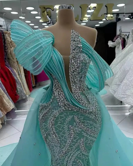 Boutique Gala HOT SALE Mint Green/Ivory/Orange Color S-3XL Plus Size  Custom Multi-Color Crystal Beaded Embroidery Lace Mermaid Wedding Dress ASO EBI Mother of Bride Evening Party Celebrities Red Carpet Gowns Ladies Formal Cl