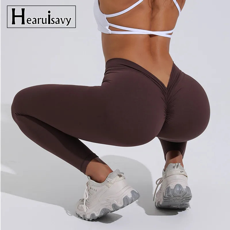 10 Colors S-XL Women's V-Back Scrunch Butt Lifting Leggings Buttery Soft High Waisted Booty Tights Workout Gym Sexy Yoga Pants Women Sports Apparel Supplies