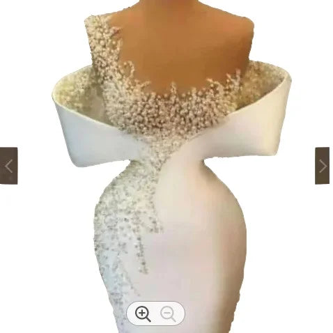 Boutique HOT SALE NEW Women's High Quality White/Ivory Color Plus Size Off-Shoulder Satin Bride Royal Wedding Dress Chapel Train Lace Up Back Design Evening Bride's Party Prom Mermaid Formal Bridal Gowns