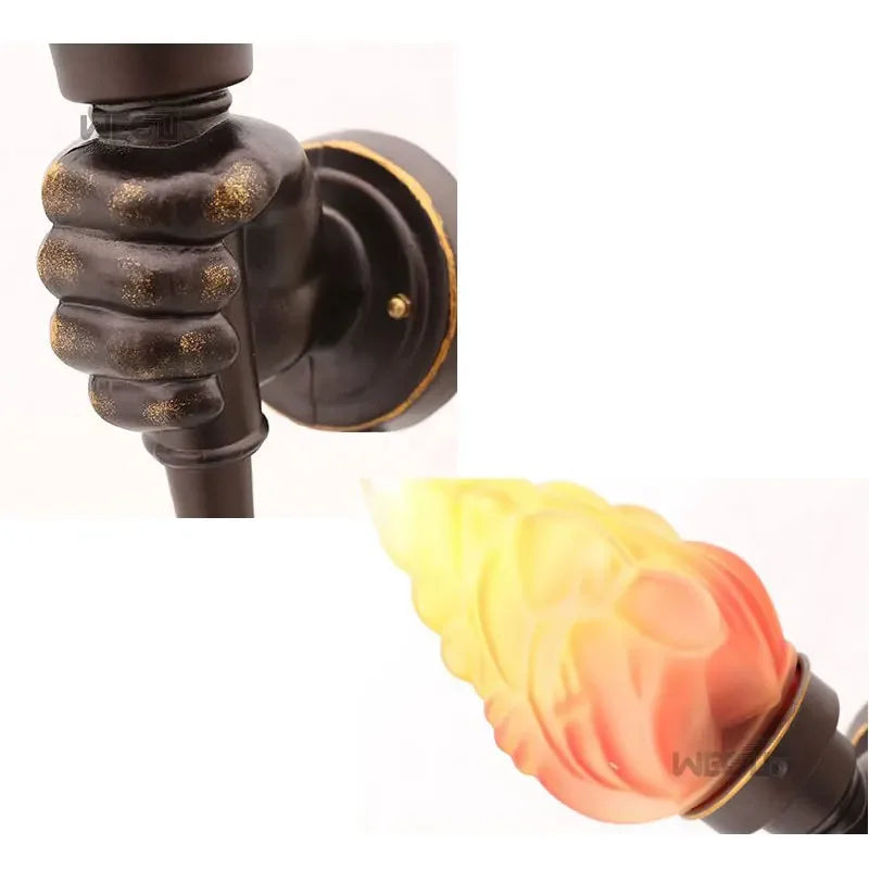 Medieval Castle Lamps Art Creative Aluminum Torch Hand Gothic Wall Lamp Outdoor Light Garden Yard Porch Living Room Bedroom Stair Aisle Corridor Lights