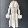 4 Colors S-4XL Plus Size Long Fur Trimmed Leather Trench Coat Women Zipper Women Fur Coat With Fur Collar Cuff Leather Autumn and Winter Outerwear Coat Women Winter Apparel Supplies