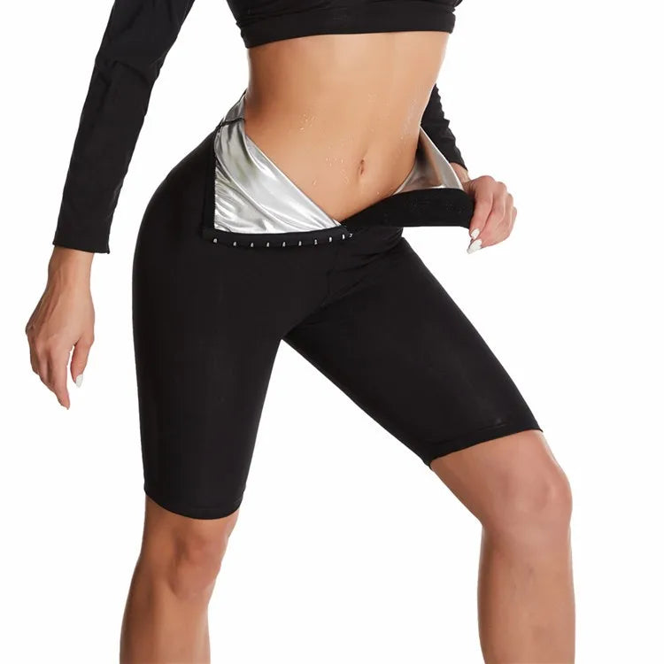S-5XL Shorts and Long Tight Leggings Women's High Waist Compression Thermal Workout Exercise Body Shaper Tights Breasted Sweat Pants Shorts Sauna Suit for Home Use