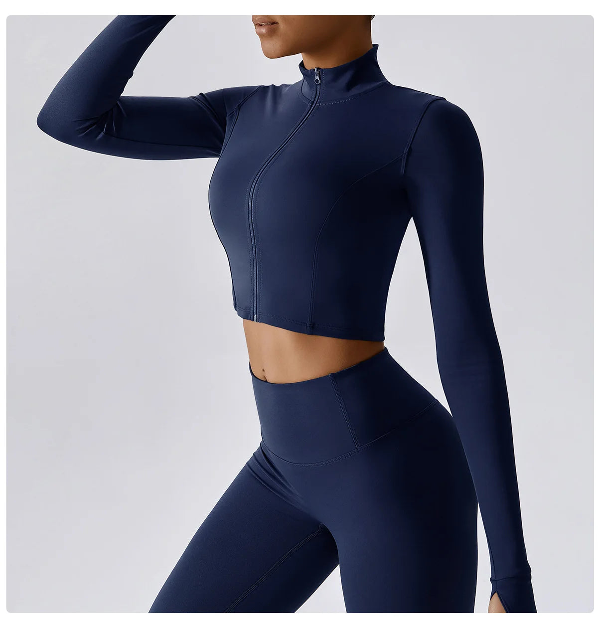 Women Yoga Workout Clothes Sports Gym Legging Seamless Fitness Zip Long Sleeve Crop Top Yoga Suit Sportswear Workout Women Sports Apparel Supplies
