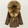 12 Colors Small Medium Size  New Winter Cashmere Wool Blends Women Natural Fox Fur Collar Hooded Slim Fit Suit Double Sided Woolen Trench Coat Women Winter Apparel Supplies