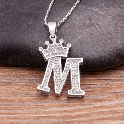 Hot Sale A-Z Letters Crown Pendant Initial Alphabet Necklace For Women Men Accessories Name Jewelry  Party Birthday Gifts