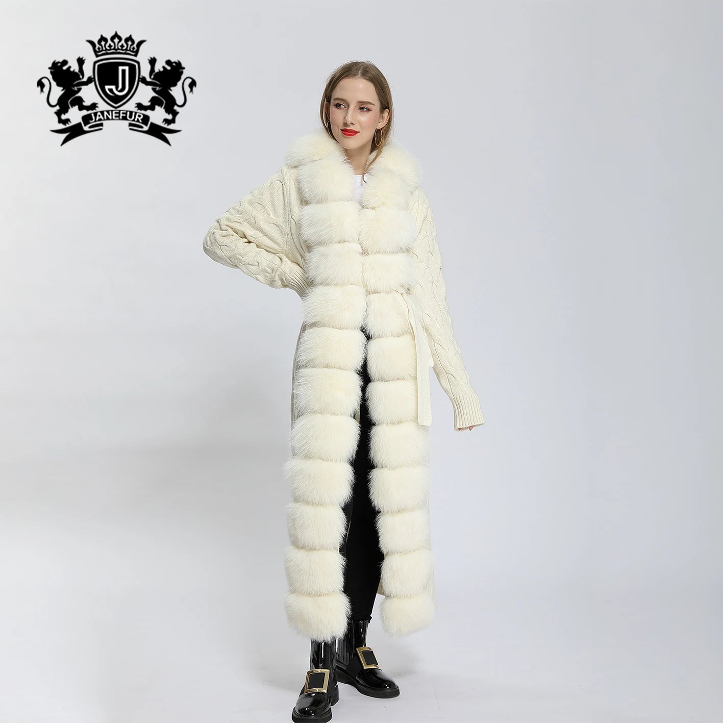 4 Colors Siberian -30"C Popular Women's Natural Real Fur Coat Long Ladies Real Fox Fur Coat Fur Sweater Hooded 120-125cm Length Knit Cardigan Ladies Winter Fashion Apparel Supplies