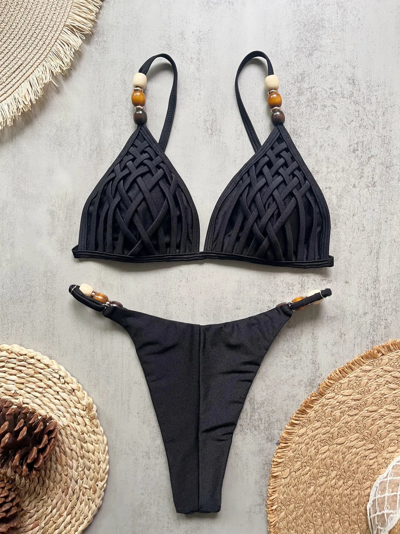 NEW Arrivals 10 Colors Sexy Shinny Triangle Top Double Lined Fabric Swimwear Women Beads Brazilian Bikini Swimsuit S-L Ladies Beachwear Swimming Pool Summer Bathing Apparel Sets Clothing Supplies