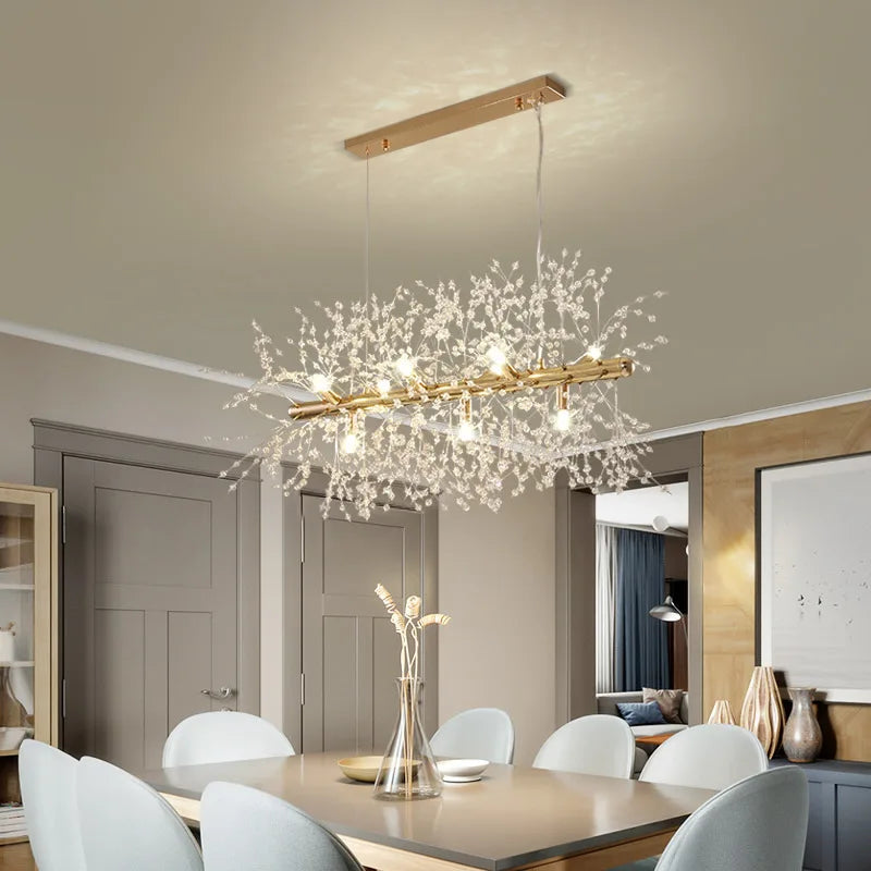 NEW Arrivals Home Villa Salon  Living Room Nordic Luxury Dandelion Crystal Chandelier Modern Bedroom Bar Counter Pendent Lamps Art Decorative Long Dining Table Hanging Ceiling Lights