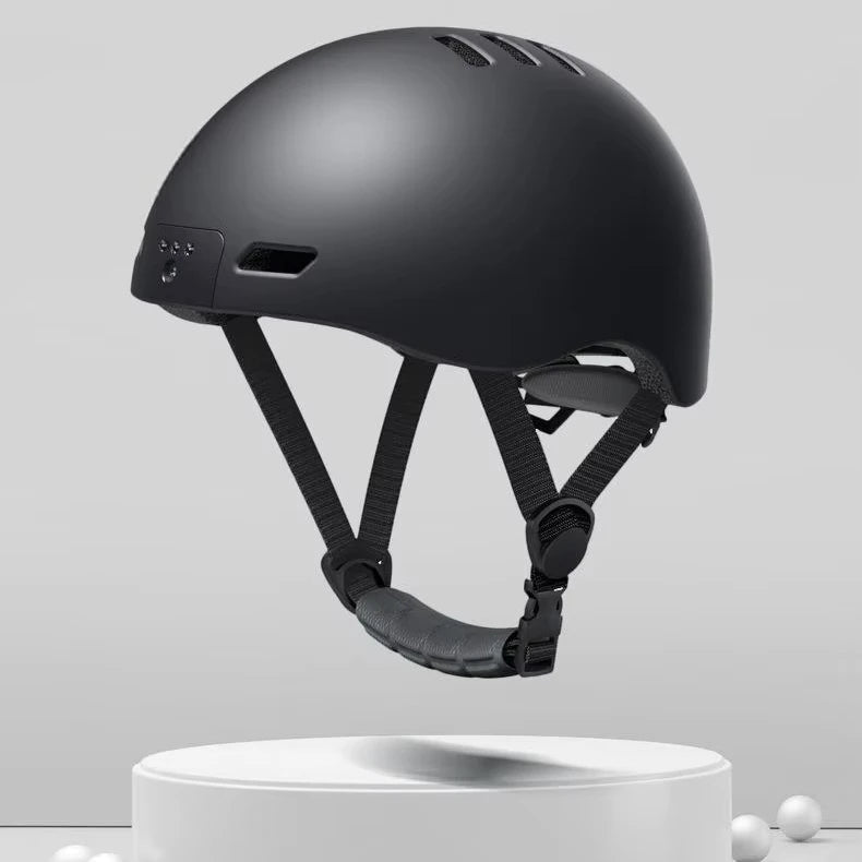 Smart Bike Recording Helmet with LED Light Bluetooth Speaker Turn Signal Cycling Safety Helmet White and Black Color