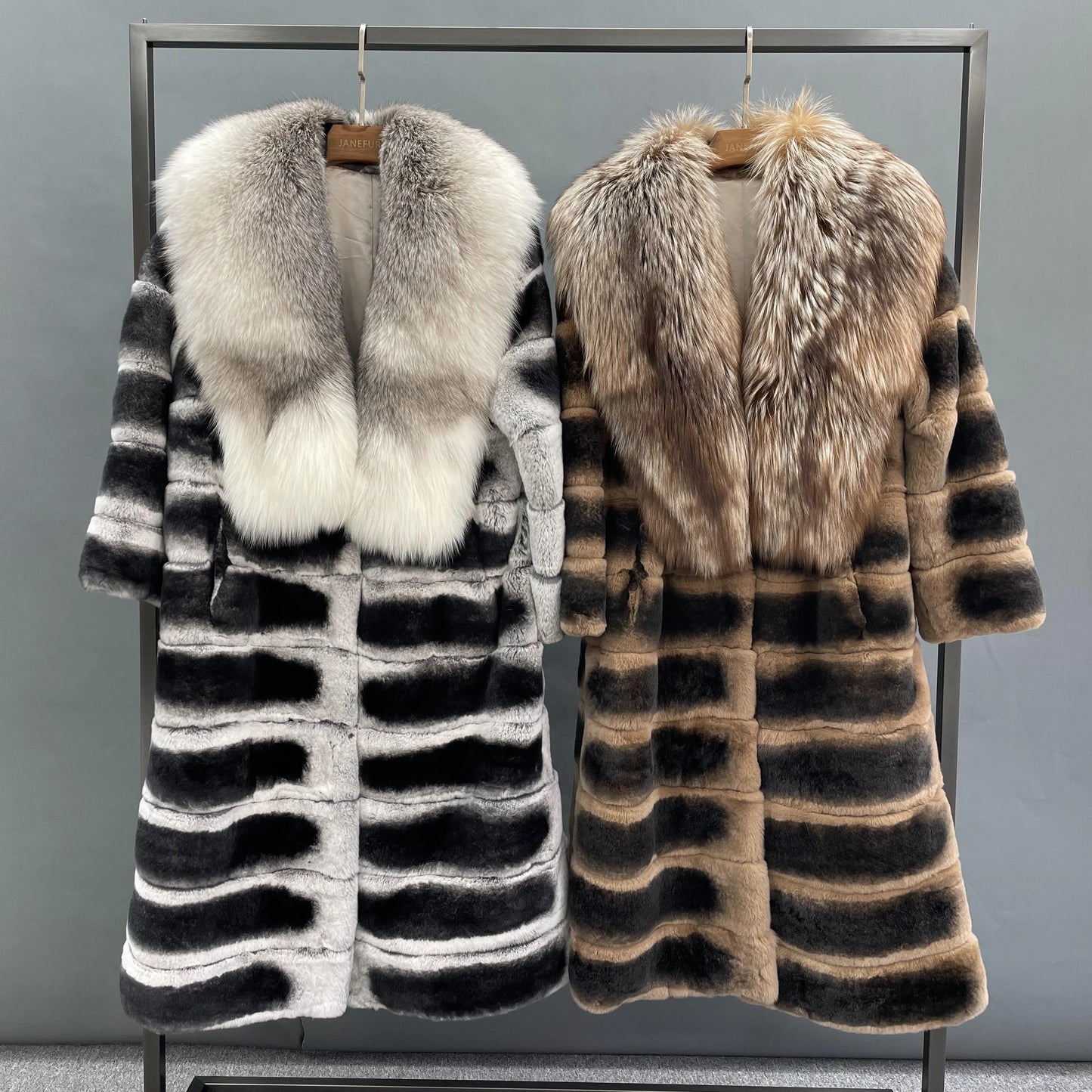 Boutique Gala HOT SALE S-3XL Plus Size for Women and Men Black & Brown, Black & White New Arrival Winter Warm Long Fur Jacket Original Chinchilla Fox & Rabbit Mink Fur Coat Long Outerwear Jackets Coats Women Men Luxury Appare