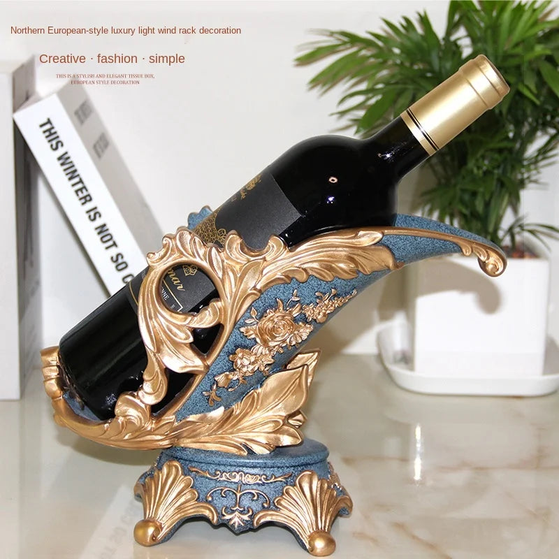 Blue/Gold Color European High Foot Luxury Wine Glass Holder, Household Wine Bottle Rack, Living Room Decorations, Luxury Wine Cabinet
