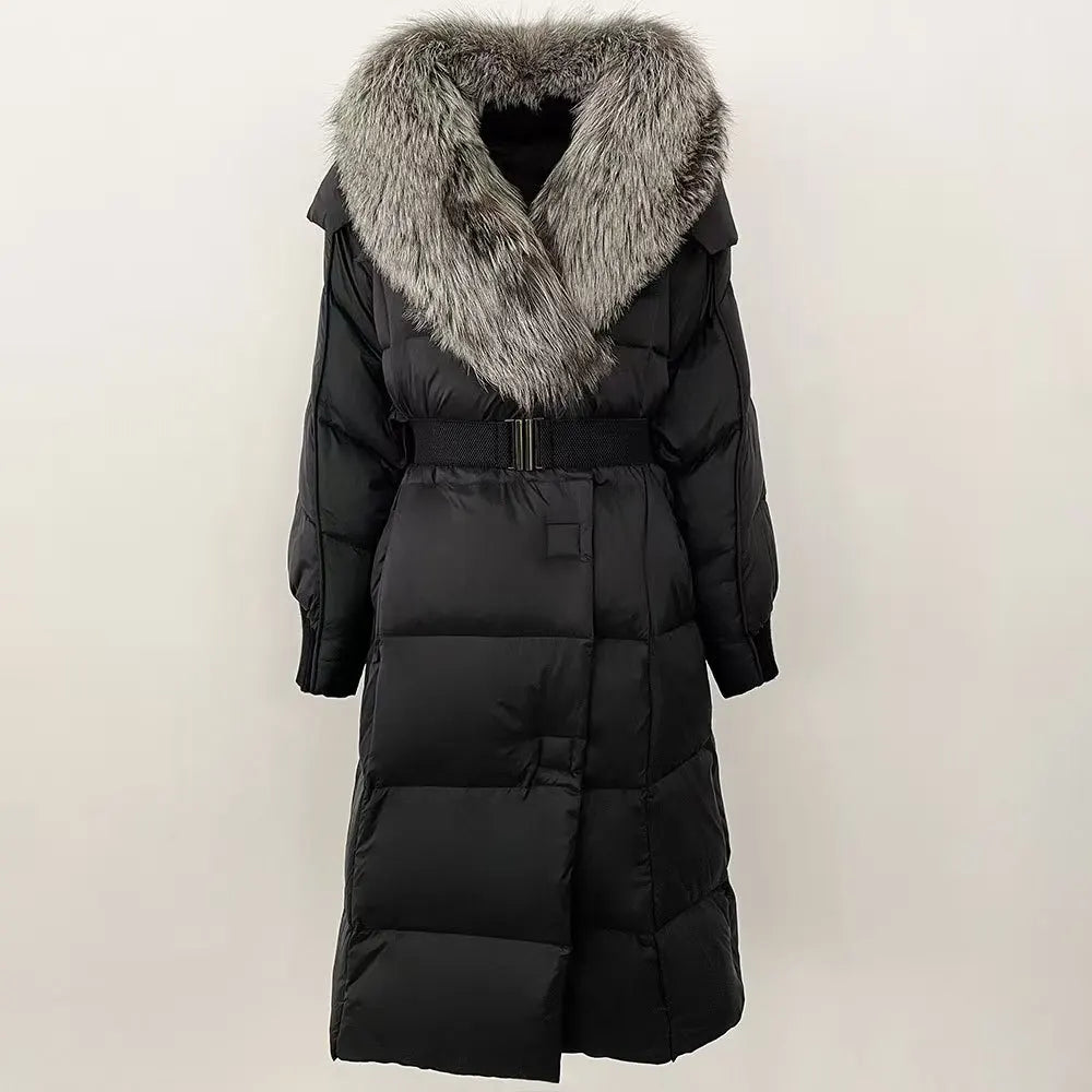 Customer Most Loved 5 Colors S-2XL Women Winter Warm Top Quality Puffer Long Coat Down Padding Snow Outerwear Jacket With Natural Fox  Fur Collar Ladies Winter Apparel Supplies
