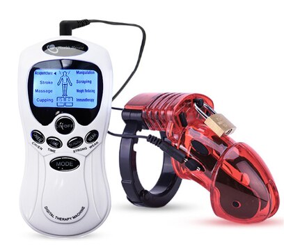 Electric Shock CB6000 Cock Cage Sex Ball Stretcher BDSM Timer Lock Chastity Belt Electro Stimulation Penis Ring SM Male Sex Tool