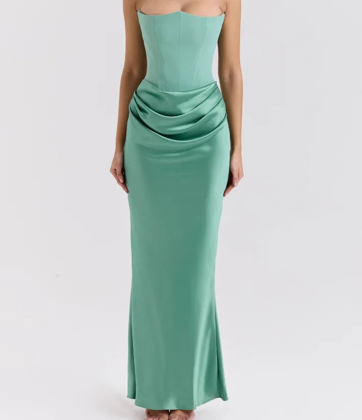 8 Colors Spring Summer Clothing Boutique Hot Sale Trending Women Sleeveless Tube Patchwork Satin Evening Maxi Dress Elegant Party Long Dresses