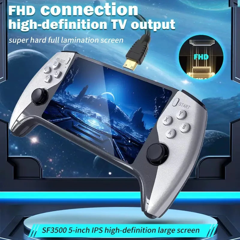SF3500 5" FHD Retro Handheld Video Games Console 64GB 20000+ Classic Games TV-Out Portable Gaming Wi-Fi Player Controller