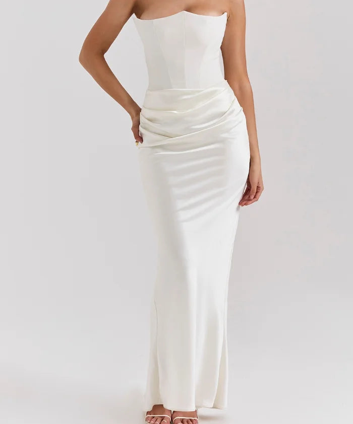 8 Colors Spring Summer Clothing Boutique Hot Sale Trending Women Sleeveless Tube Patchwork Satin Evening Maxi Dress Elegant Party Long Dresses