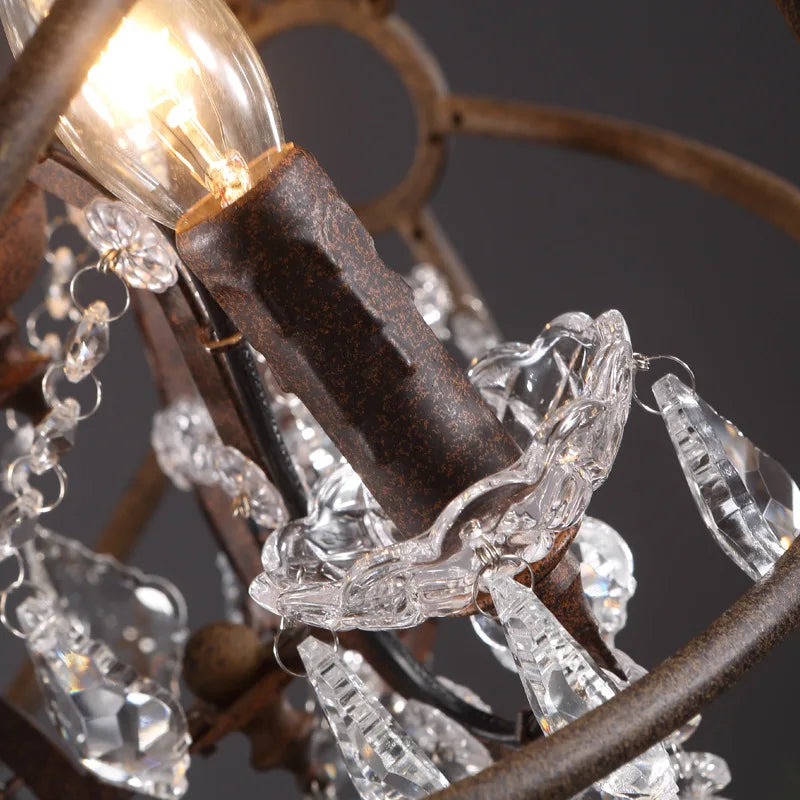 NEW Arrivals American Style Art Decoration Rural Crystal Chandelier Villa Retro Round Crystal Pendant Lamp Bar Counter Restaurant Living Room Crystal Hanging Lights 3 Years Warranty