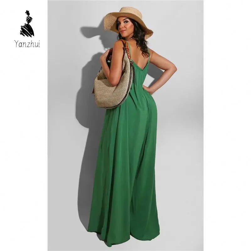 NEW Arrivals 8 Colors Sexy Backless Women Spring Summer Jumpsuit Loose Casual Spaghetti Strap Wide Leg One Piece Lady Solid Jumpsuit Streetwear Women Casual Clothing Supplies