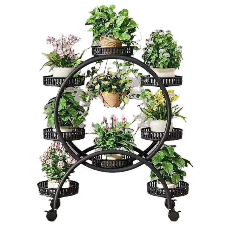 NEW Design Green Radish Iron Multi-Layer Floor-Standing Flower Stand Movable Storage Cage for Plants for Living Room and Balcony Decoration