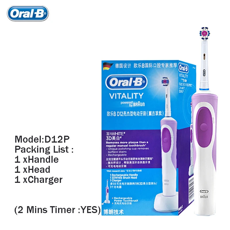 Original Oral-B Set Vitality 2D Electric Toothbrush Rechargeable Smart Teeth Whitening with Replacement Tooth Brush Heads Oral B Nozzles Women Men Oral Hygiene Accessories Personal Care Supplies