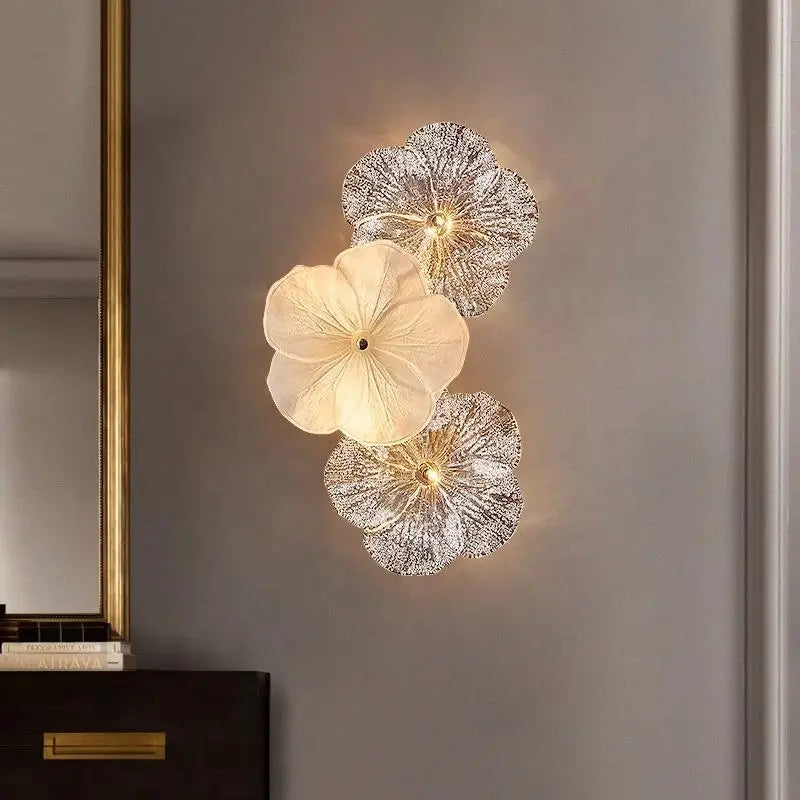 Villa Home Luxury Modern Simple Glass Flower Wall Lamp French Style Light Luxury New Style Living Room Background Decor Elegant Entrance Wall Lights 3 Years Warranty