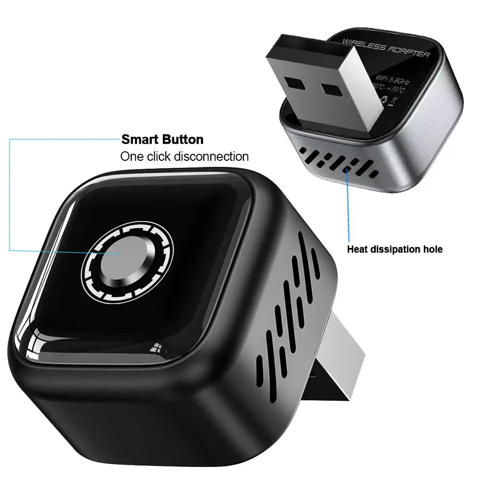 Car Wireless Adapter Wi-Fi Faster Speed Smart USB Type C Carplay Android Auto Adapter Upgrade Plug & Play Dongle Easy Use & Stable and Fast Connection