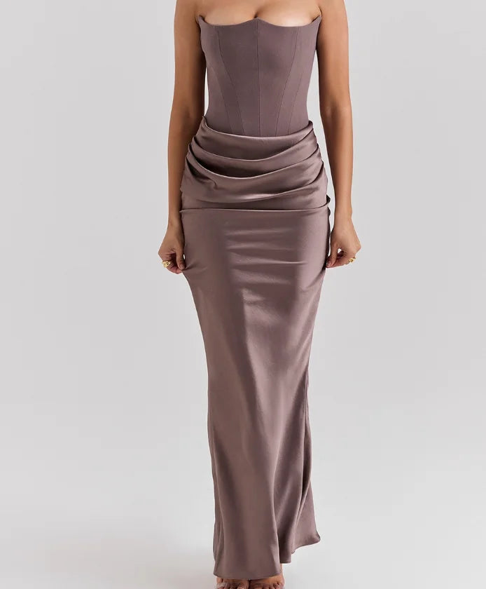 8 Colors Spring Summer Clothing Boutique Hot Sale Trending Women Sleeveless Tube Patchwork Satin Evening Maxi Dress Elegant Party Long Dresses