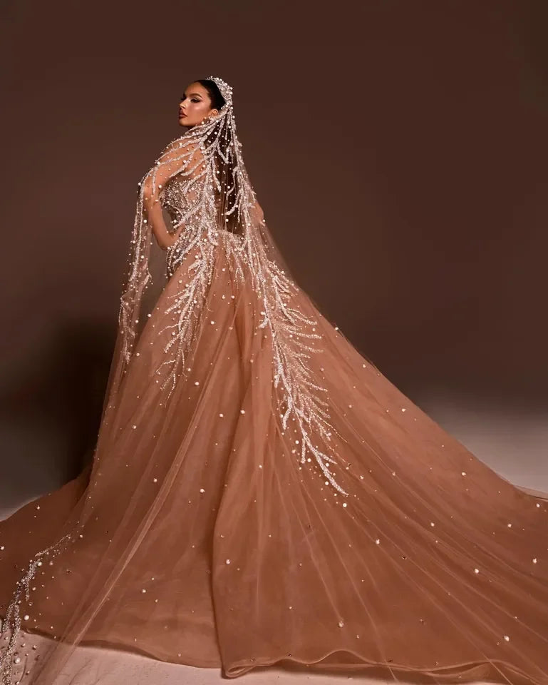 Boutique HOT SALE  New Luxury Wedding Dress  Floor-Length Evening Party Prom Spaghetti Strap Illusion Backless Detachable Sweep Train Formal Mermaid Wedding Dress Ladies Luxury Apparel Supplies