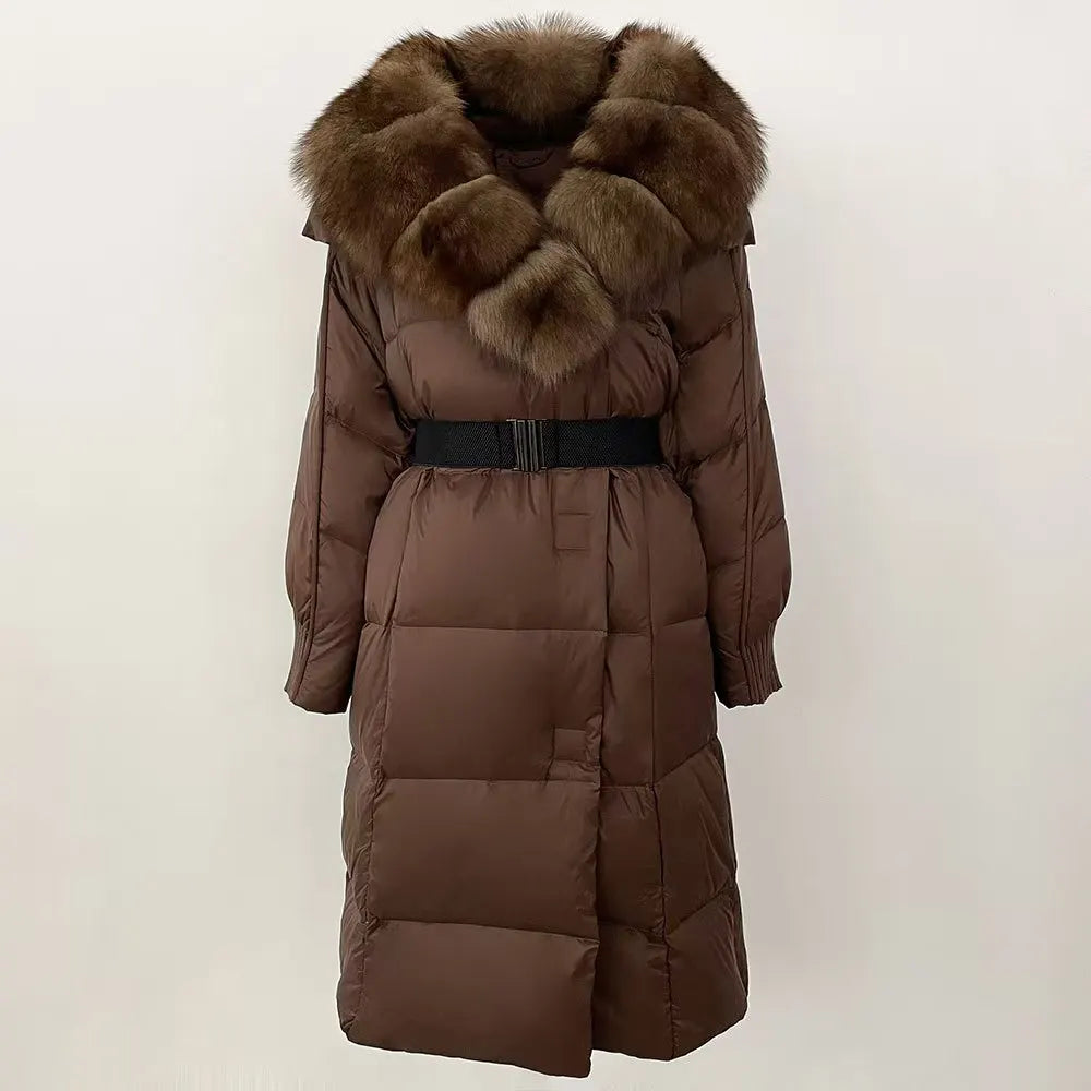 Customer Most Loved 5 Colors S-2XL Women Winter Warm Top Quality Puffer Long Coat Down Padding Snow Outerwear Jacket With Natural Fox  Fur Collar Ladies Winter Apparel Supplies