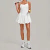 12 Colors S-XL Women's Professional Tennis Dress Cross Back U-Shape Backless Top Fluffy Pleated Skirt With Pocket Running Fitness Tennis Dress Women Sports Clothing Supplies