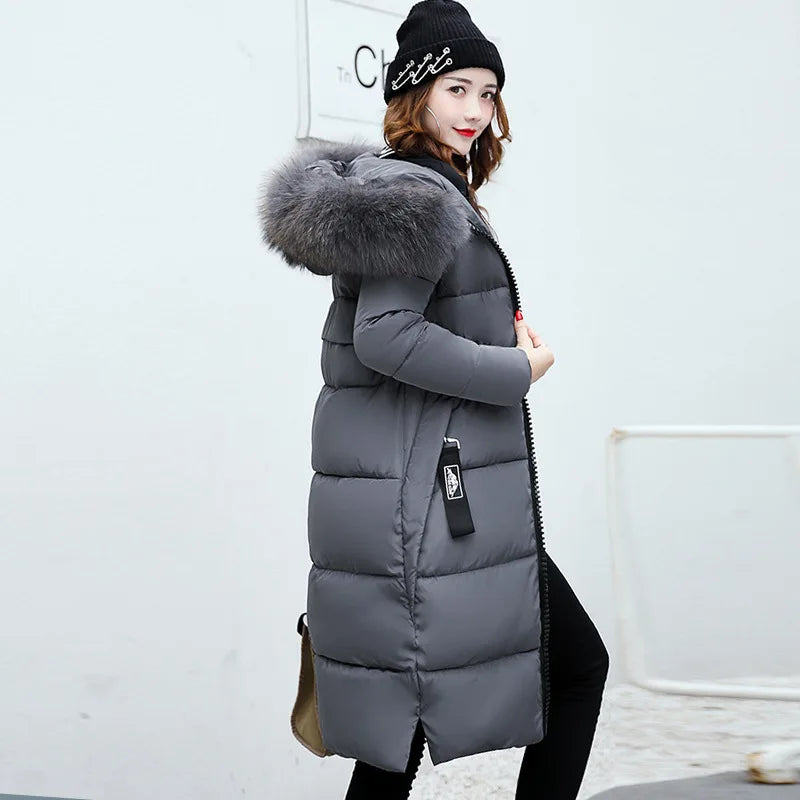 Black/Green/Gray Color L-4XL Plus Size Autumn Winter Women's Comfortable Mongolian Parkas Coat Thick Warm Woven Block Hooded Jacket Long Parker Coat Casual Outerwear Ladies Winter Clothing Supplies