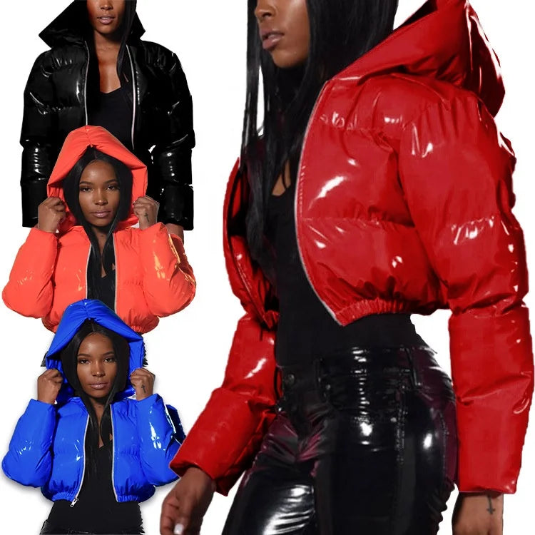 NEW Arrivals S-XL 8 Colors Female Winter Down Coat PU Leather Quilted Parkas Mid-Long Puffer Bomber Cropped Bubble Coats Warm Out Wear Windproof Jackets Women Winter Apparel Supplies