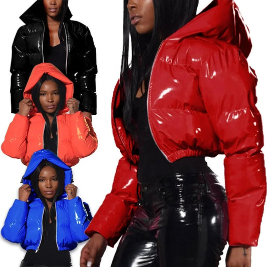 NEW Arrivals S-XL 8 Colors Female Winter Down Coat PU Leather Quilted Parkas Mid-Long Puffer Bomber Cropped Bubble Coats Warm Out Wear Windproof Jackets Women Winter Apparel Supplies