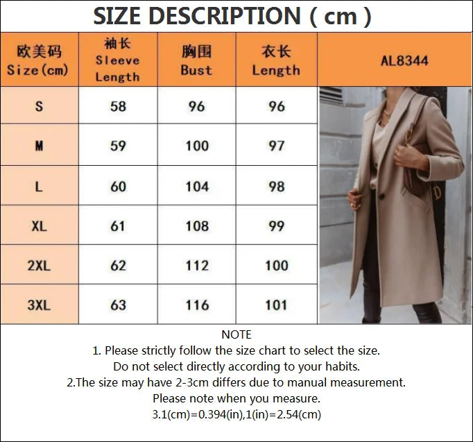 8 Colors S-3XL Women's Autumn Winter Fashion Top Quality Solid Coat Polo Mid Long Button Woolen Coat Single Button Pocket Trench Coat Outerwear Warm Windproof Jackets Ladies Winter Clothing Supplies.