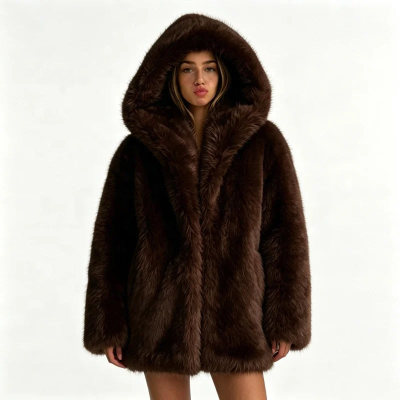 S-4XL Plus Size 5 Colors  Pure White Faux Fox Fur Coat Women Regular Oversized Big Hood Fluffy Plush Thick Warm Eco-Friendly Breathable Winter Outerwear Jackets Women Winter Apparel Supplies