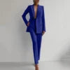 Boutique HOT SALE 2 PCS Set 5 Colors S-2XL Elegant Slim Office Lady Business Night Dinner Evening Party Luxury Blazer Set Women's V-Neck Solid Patchwork Button Long Sleeve Suit