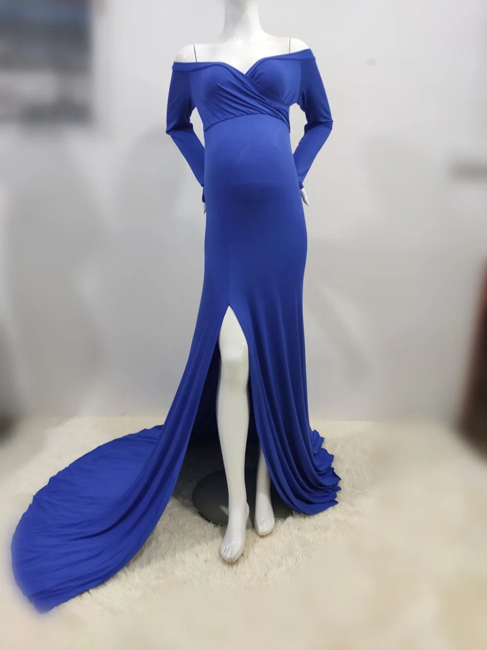 S-XL 8 Colors Sexy Shoulder Off  Maternity Dresses For Photoshoot Maxi Gown Baby Shower Women Pregnant Photography Clothes Long Pregnancy Dress