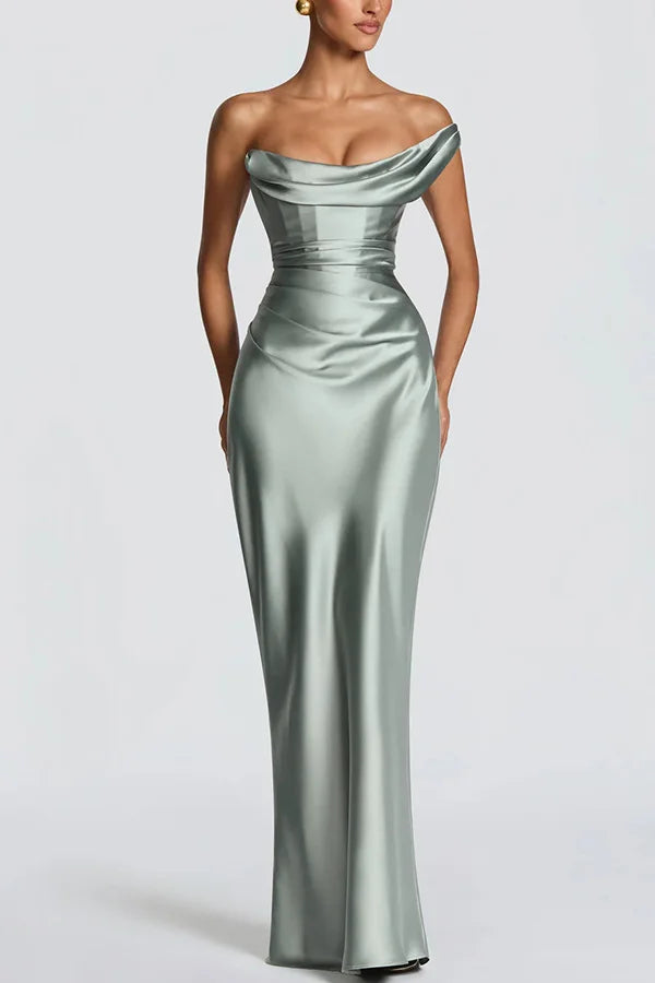 Women's Sexy Top Quality Spring Autumn  Summer New Luxury Banquet Evening Party Dress Strapless Fishbone Pleated Hip Hugging Women's Maxi Long Sexy Gown