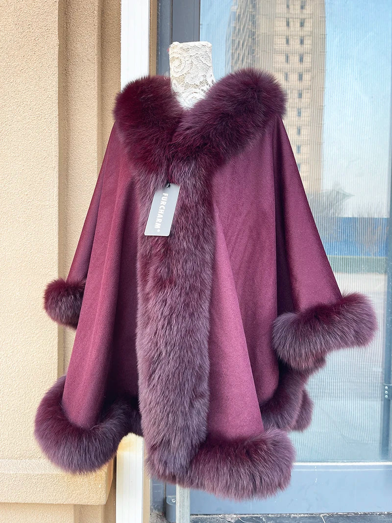 12 Colors New Coming Customized Color Real Natural Fox Fur Cashmere Poncho Women Fur Shawls Evening Party Wedding Guest Luxury Coats Outerwear Jackets Ladies Luxury Apparel Supplies