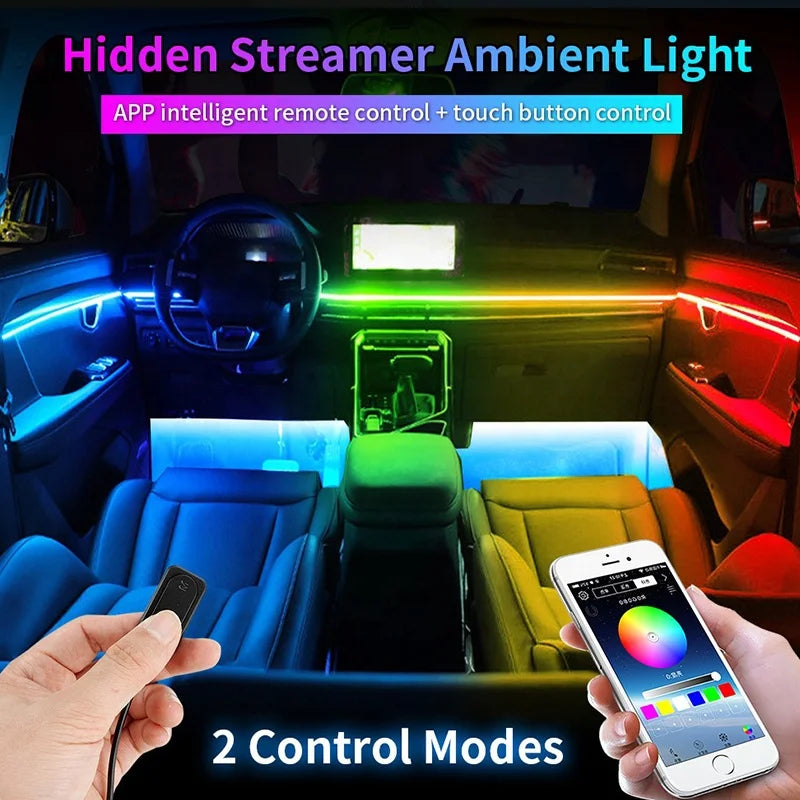 18 in 1 Ambient Lighting Easy Install Cars Dynamic Symphony Atmosphere 50.000 Hours Lifespan Universal RGBIC LED Strip Light Kit for Car Interior Decoration Accessories