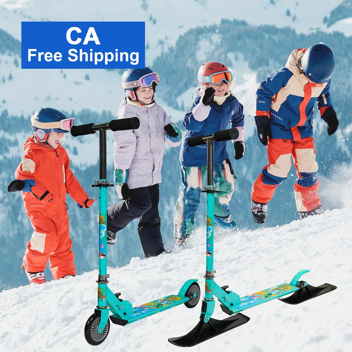 NEW Arrivals Children Outdoor Folding Kick Scooter Kids Graffiti Adult Snow Ski Scooter Winter Sports Supplies