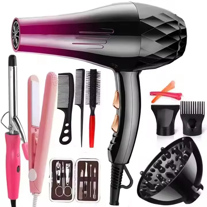NEW Set Professional 6 in 1 Salon Hair Dryer Brush Electric Styler Custom Logo Concentrator Nozzle New Hot Air Brush Curly Straightener Combs Plastic Material Hair Salon Supplies