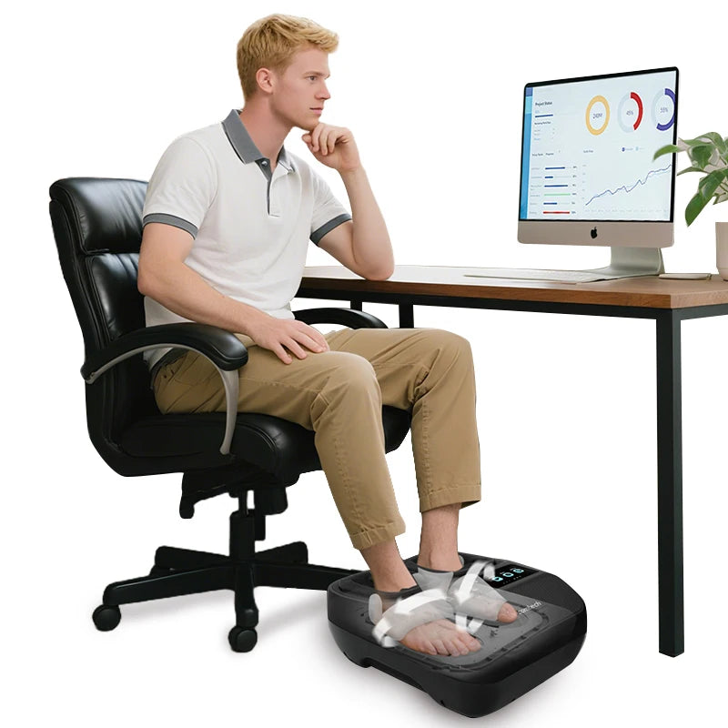 NEW Arrivals Heat Kneading and Air Compression Electric Remote Control Foot Massager Vibration Air Pressure Massage Machine Arthritis Blood Circulation Therapy Pain Relief Treatment Relaxation Health Care Supplies