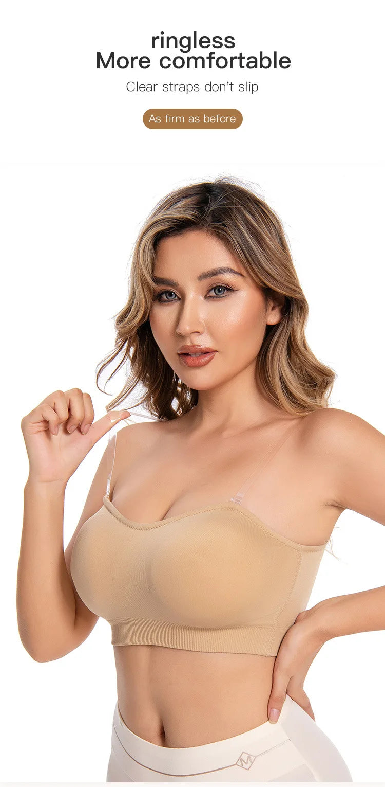 White/Black/Skin Color Xs-2XL Plus Size Seamless Strapless Bra with Non-Slip Tube Wireless Padding Push-Up Feature Wire-Free Support Women Underwear