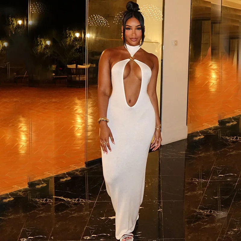 Black/White/Red Color Summer Sexy Hot Hollow Out Beachwear Sleeveless Solid Color Long Dress Evening Beach Party Night Clubwear Long Gown Ladies Sexy Clothing Supplies