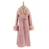 BEST PRICE 100% Cashmere 10 Colors Luxury Women's Winter Long Trench Jacket Real Natural Fox Fur New Fashion Pink Wool Coat Evening Party Wedding Guest Coats Ladies Luxury Apparel Supplies.