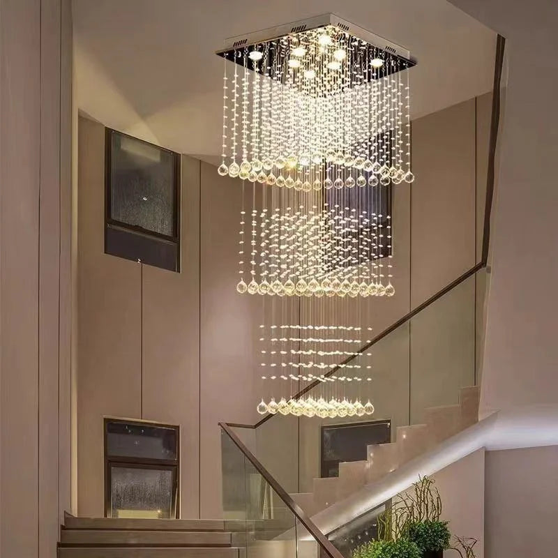 HOT SALE Villa Home Italian Design Art Decoration Modern K9 Crystal Pendant Lights with Tassel Square Ceiling Light Suitable for Customized Design of Villas Staircases Hotels Living Room Long Luxury Chandelier