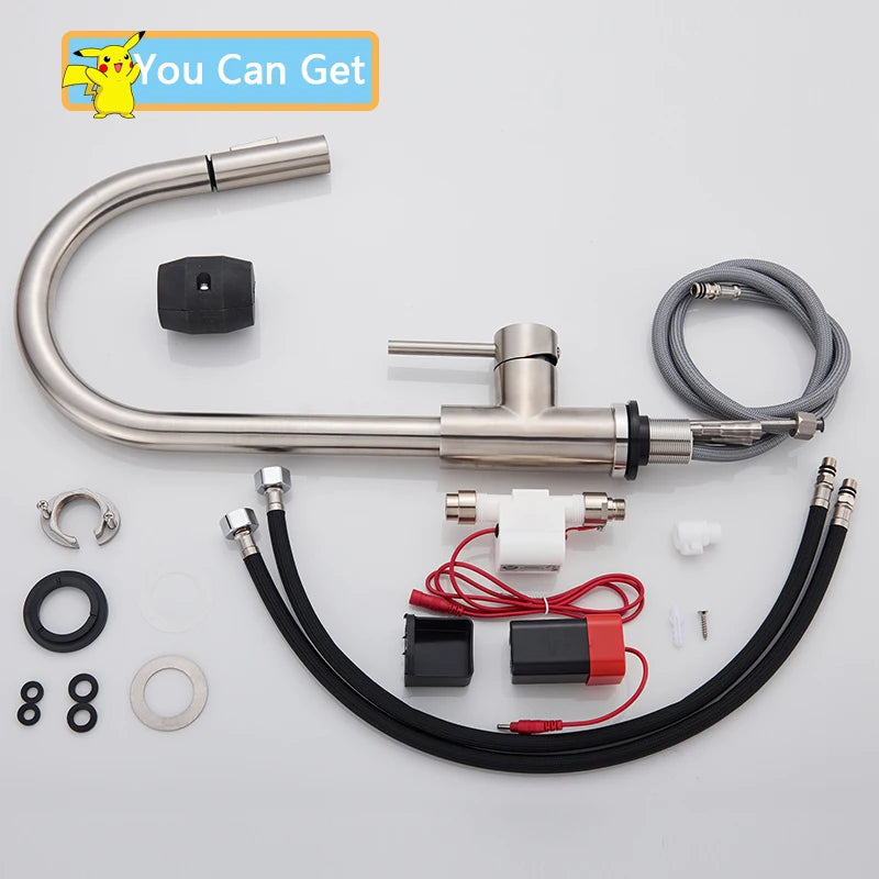 Smart Sensor Touch Kitchen Faucet Brushed Gold Pull Out Sensor Faucets Black/Nickel 360 Rotation Crane 2 Outlet Water Mixer Taps